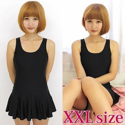 パッド付きの本物スカート付きスクール水着 黒 XXL パッド付きの本物スカート付きスクール水着 黒 XXL